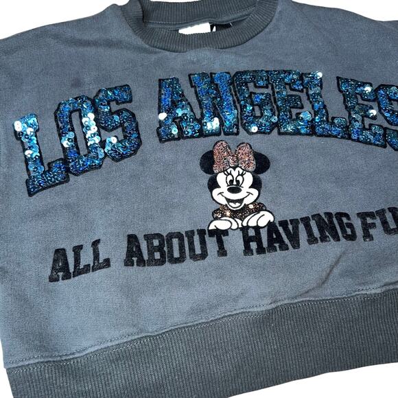 Zara Disney's Minnie Mouse sequined bling Los Angeles crop sweatshirt size 6 - Picture 2 of 7